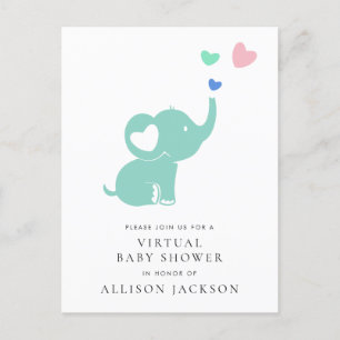 Minimal Mint Green Elephant Virtual Baby shower Uitnodiging Briefkaart
