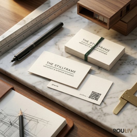 Minimal Modern Architect | QR Code Warm White Visitekaartje