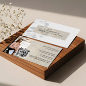 Minimal Modern Beige Stone texture Photo QR Code Visitekaartje