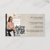 Minimal Modern Beige Stone texture Photo QR Code Visitekaartje (Voorkant)