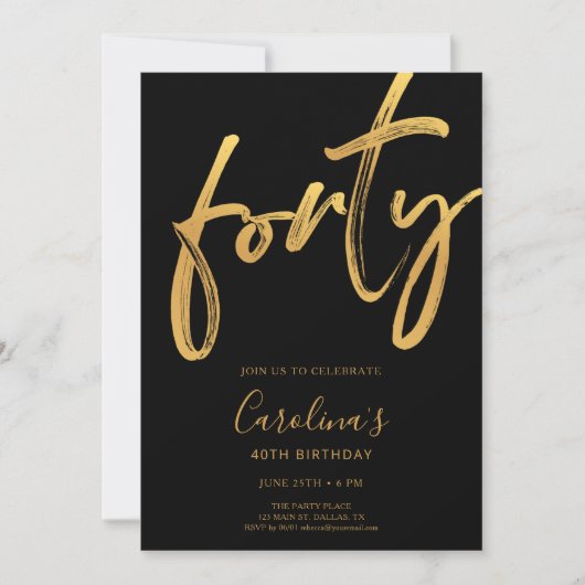 Minimal Modern Black & Gold 40th Birthday Kaart (Voorkant)