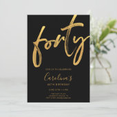 Minimal Modern Black & Gold 40th Birthday Kaart (Staand voorkant)