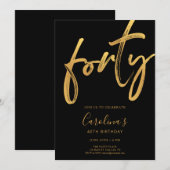 Minimal Modern Black & Gold 40th Birthday Kaart (Voorkant / Achterkant)