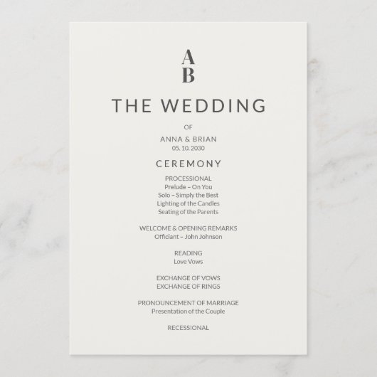 Minimal Modern Civil Wedding Program Programma (Voorkant)