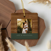 Minimal Modern Engaged & Merry 2 Photo Engagement Keramisch Ornament