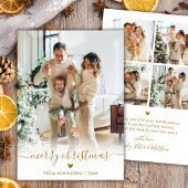 Minimal Modern Gold Script 5 Photo Merry Christmas Feestdagenkaart