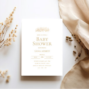 Minimal Modern Gold Script Moslim Baby shower Kaart