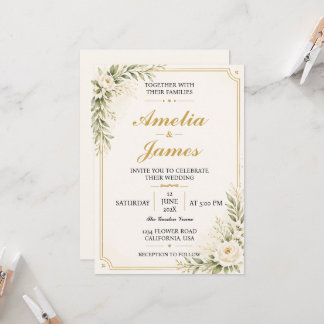 Minimal Modern Gold Wedding Invitation Elegant  Kaart