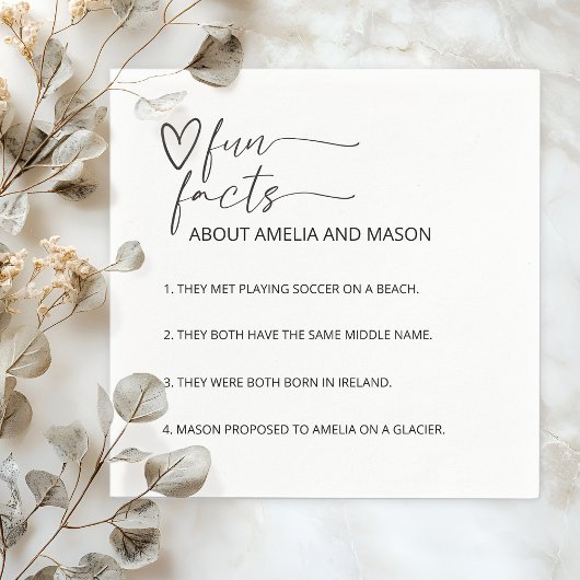 Minimal Modern Hand Drawn Heart Fun Facts Wedding Servet