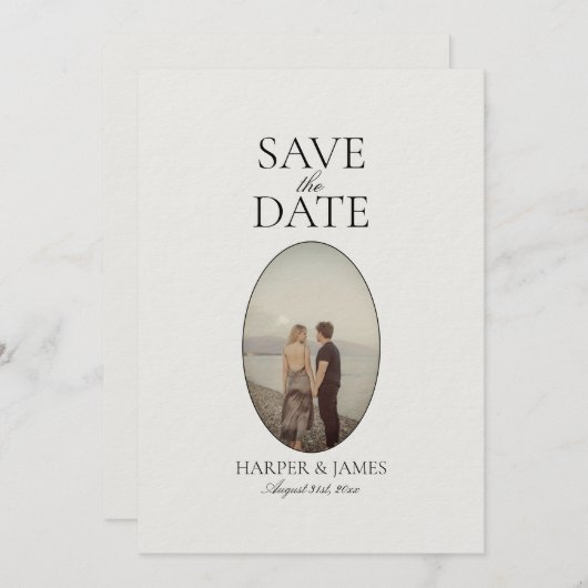 Minimal Modern Ivoor Elegant Save the Date Kaart (Voorkant / Achterkant)