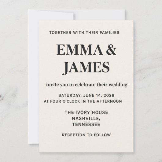 Minimal Modern Ivory Wedding Invitation (Devant)