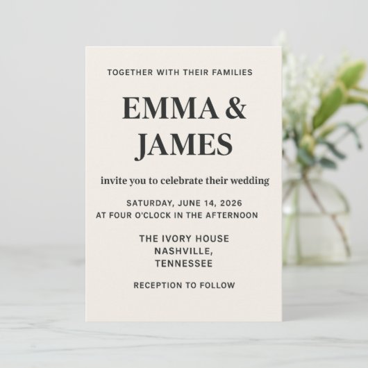 Minimal Modern Ivory Wedding Invitation (Debout devant)