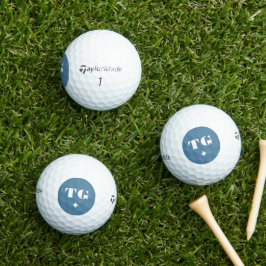 Minimal Modern Monogram Initialen Blauwe Sterren Golfballen