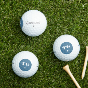 Minimal Modern Monogram Initialen Blauwe Sterren Golfballen