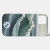 Minimal Modern Ocean Waves Waterverf Canvas Case-Mate iPhone Case (Achterkant (horizontaal))
