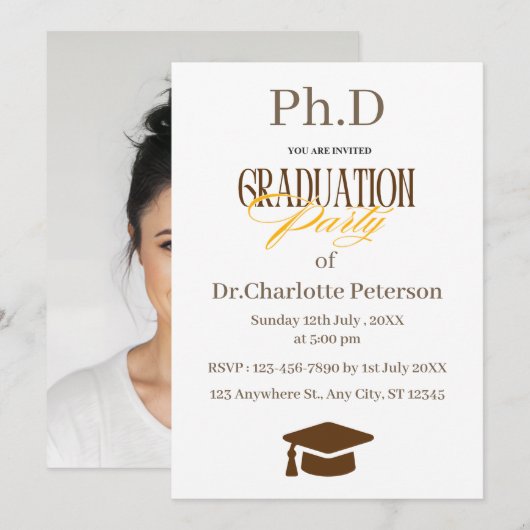 Minimal Modern PhD Graduation Party Invitation  (Devant / Derrière)