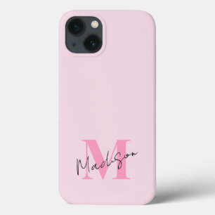 Minimal Modern Roze Initiaal Monogram iPhone 13 Hoesje