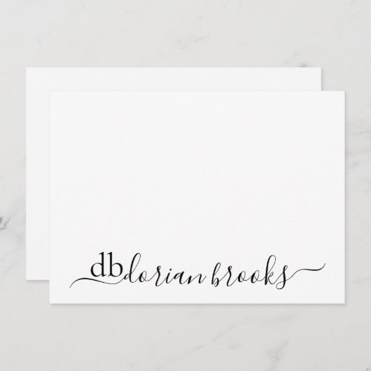 Minimal Modern Swash Script Monogram met Initialen Notitiekaartje (Voorkant / Achterkant)