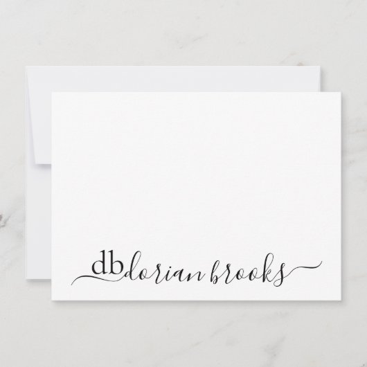 Minimal Modern Swash Script Monogram met Initialen Notitiekaartje (Voorkant)