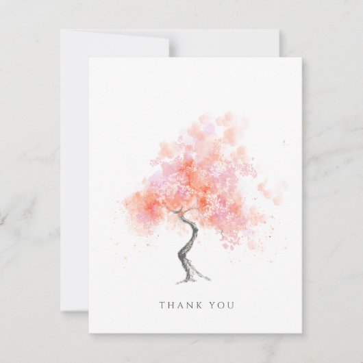 Minimal Modern Waterverf Tree Pink Bedankkaart (Voorkant)