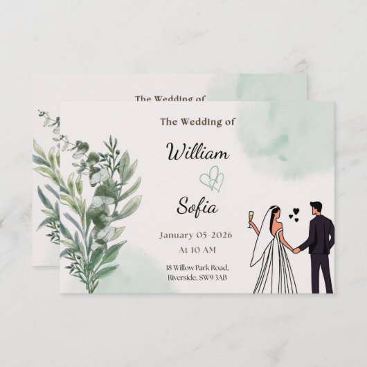 Minimal Modern Wedding Invitation (Devant / Derrière)