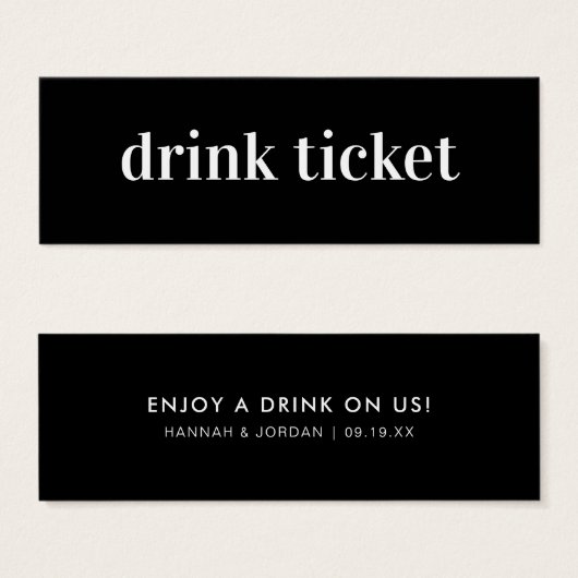 Minimal moderne | Billet de boisson Mariage Bar (Devant & derrière)