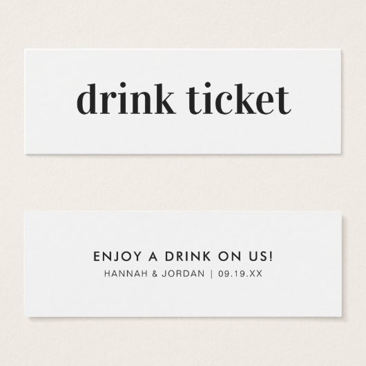 Minimal moderne | Billet de boisson Mariage Bar (Devant & derrière)
