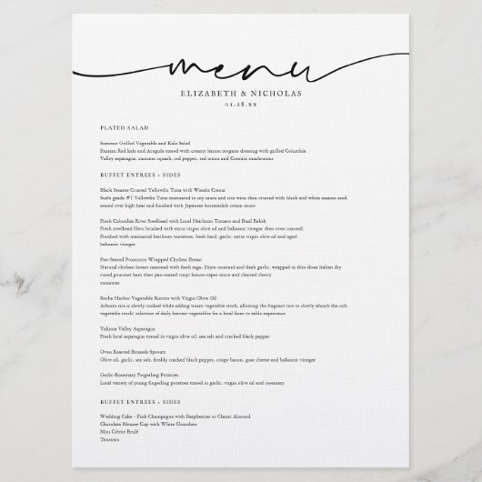 Minimal moderne | Menu Mariage (Devant)