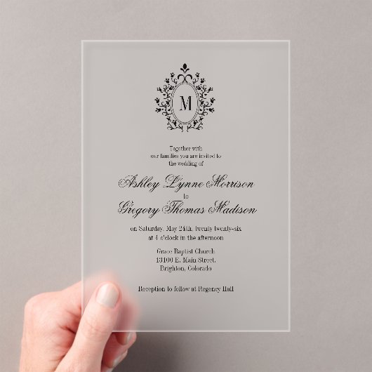 Minimal Monogram Acrylic Wedding Invitation (In situ (ordinateur de poche))