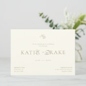 Minimal Monogram Cream Ivory Script Wedding Kaart (Staand voorkant)