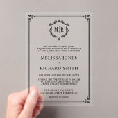 Minimal Monogram Crest Lijst Zwart Trouwen Acryl Uitnodigingen (Insitu (Draagbaar))