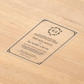 Minimal Monogram Crest Lijst Zwart Trouwen Acryl Uitnodigingen (Laagn)