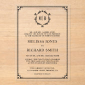 Minimal Monogram Crest Lijst Zwart Trouwen Acryl Uitnodigingen (Voorkant)