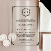 Minimal Monogram Crest Lijst Zwart Trouwen Acryl Uitnodigingen