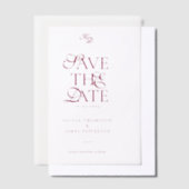 Minimal Monogram Deep Burgundy Script Wedding Vellum Uitnodigingen (Offset)