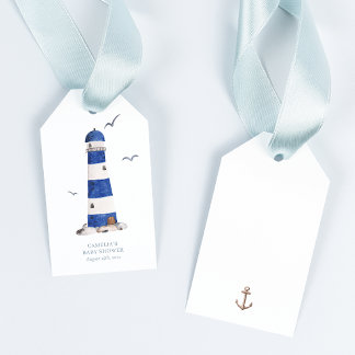 Minimal Nautical Lighthouse Baby shower Ahoy Boy Cadeaulabel