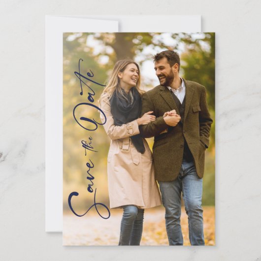 Minimal Navy Photo Wedding Save The Date Kaart (Voorkant)