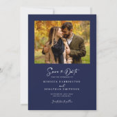 Minimal Navy Photo Wedding Save The Date Kaart (Achterkant)