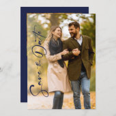 Minimal Navy Photo Wedding Save The Date Kaart (Voorkant / Achterkant)