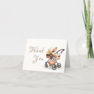 Minimal Neutral Boho Floral Stroller Baby shower Bedankkaart