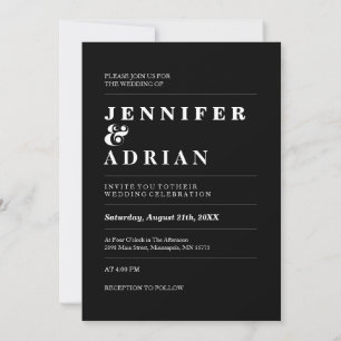 Minimal Noir Moderne Simple Mariage Invitations