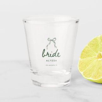 Minimal Olive Green Coquette Custom Bride's Name Shot Glas
