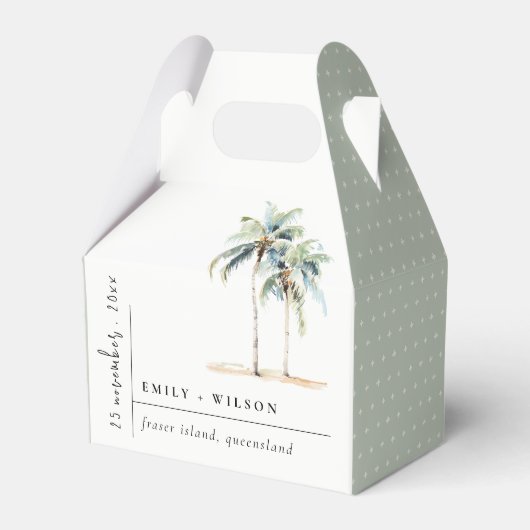 Minimal Palm Trees Waterverf Tropical Wedding Bedankdoosjes (Voorkant Zijde)