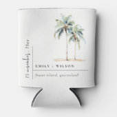 Minimal Palm Trees Waterverf Tropical Wedding Blikjeskoeler (Voorkant)