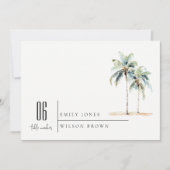 Minimal Palm Trees Waterverf Tropical Wedding Kaart (Voorkant)