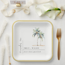 Minimal Palm Trees Waterverf Tropical Wedding Papieren Bordje
