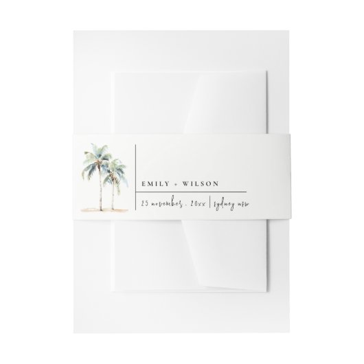 Minimal Palm Trees Waterverf Tropical Wedding Uitnodigingen Wikkel (Voorkant Voorbeeld)