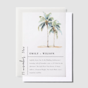 Minimal Palm Trees Waterverf Tropical Wedding Vellum Uitnodigingen