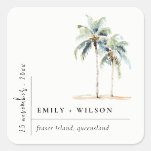 Minimal Palm Trees Waterverf Tropical Wedding Vierkante Sticker