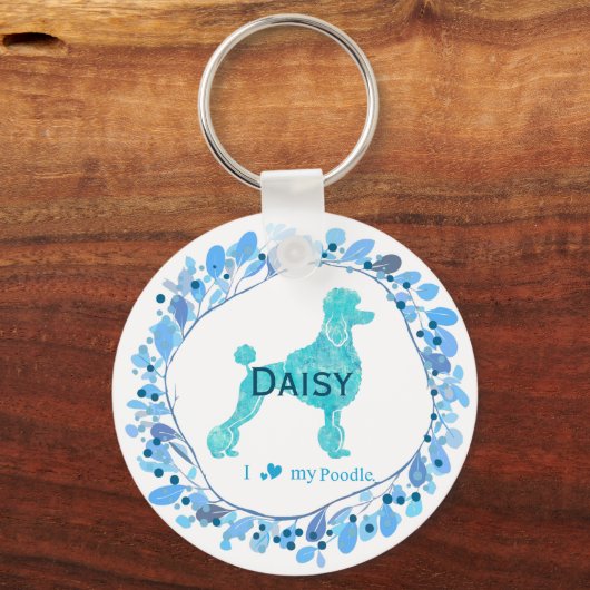 Minimal Pastel Blue Poodle | Custom Name & Photo Sleutelhanger (Voorkant)